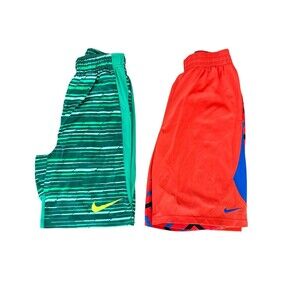 Nike Men's Green Striped and Red Athletic Shorts Set
